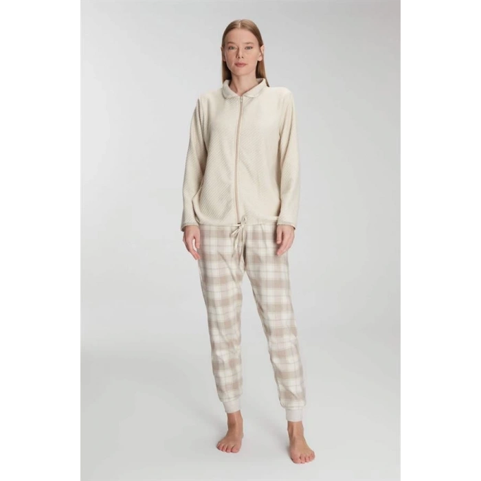 Secretsita Fermuarlı Uzun Kol Sweatshirt Pantolon Takım Viskon ve Pamuklu Pijama Takımı