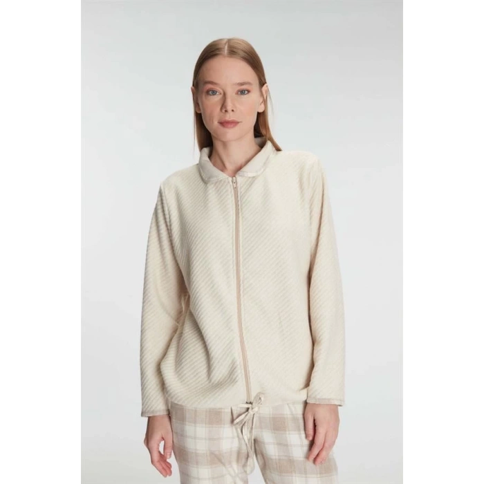 Secretsita Fermuarlı Uzun Kol Sweatshirt Pantolon Takım Viskon ve Pamuklu Pijama Takımı