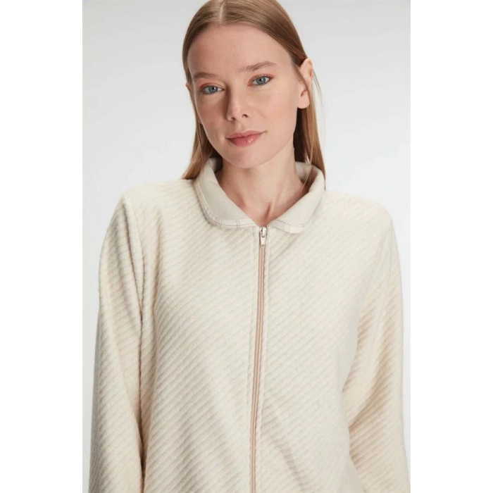 Secretsita Fermuarlı Uzun Kol Sweatshirt Pantolon Takım Viskon ve Pamuklu Pijama Takımı