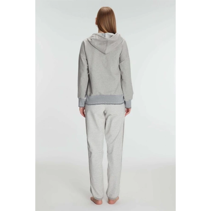 Secretsita Pamuklu Uzun Kol Fermuarlı Swearshirt Sıfır Kol T-Shirt ve Pantolon Pijama Takım