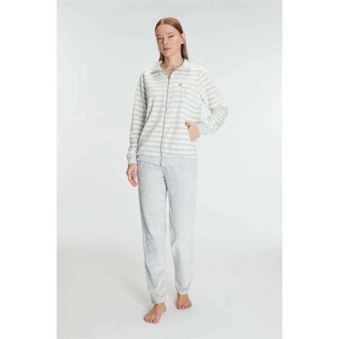 Secretsita Pamuklu Uzun Kollu Fermuarlı Sweatshirt ve Pantolon Takım Pijama Takımı