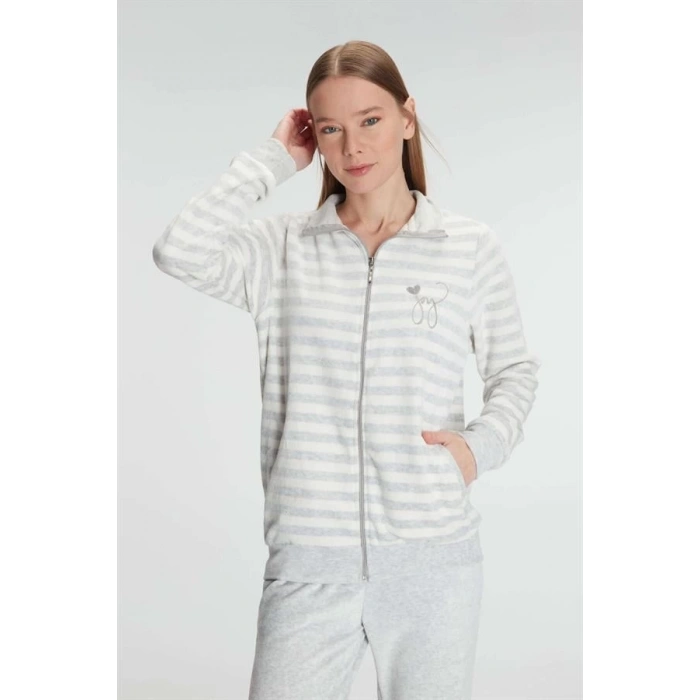 Secretsita Pamuklu Uzun Kollu Fermuarlı Sweatshirt ve Pantolon Takım Pijama Takımı