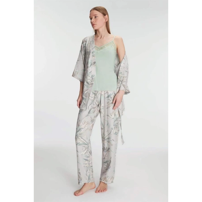 Secretsita Sabahlık Atlet ve Pantolon Takım Pamuklu Pijama Set