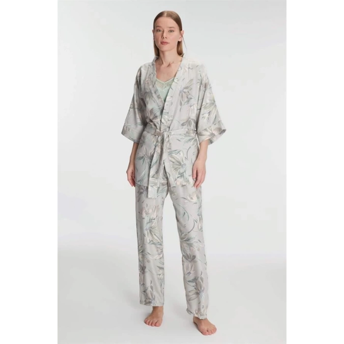 Secretsita Sabahlık Atlet ve Pantolon Takım Pamuklu Pijama Set