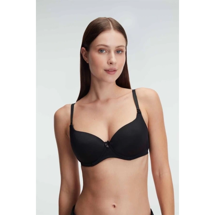 Secretsita Siyah Balenli Desteksiz Dolgusuz Askıları Çıkabilen Günlük Klasik T-Shirt Sütyeni