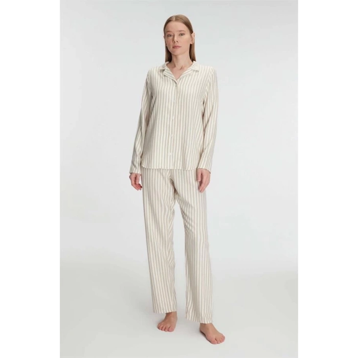 Secretsita Uzun Kol Çizgili Gömlek ve Pantolon Takım Pijama Takımı