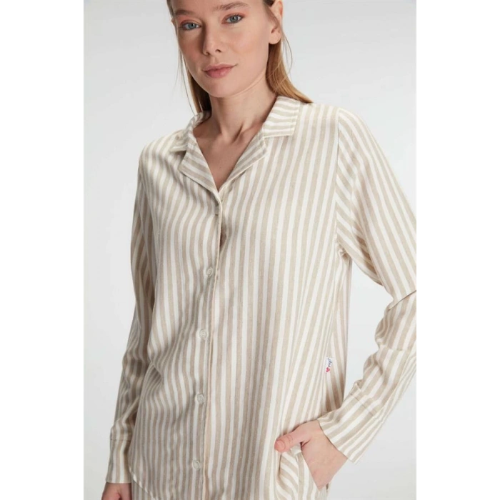 Secretsita Uzun Kol Çizgili Gömlek ve Pantolon Takım Pijama Takımı