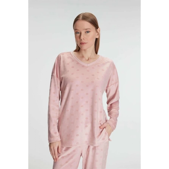 Secretsita Uzun Kol V Yaka Sweatshirt ve Pantolon Takım Pijama Takımı