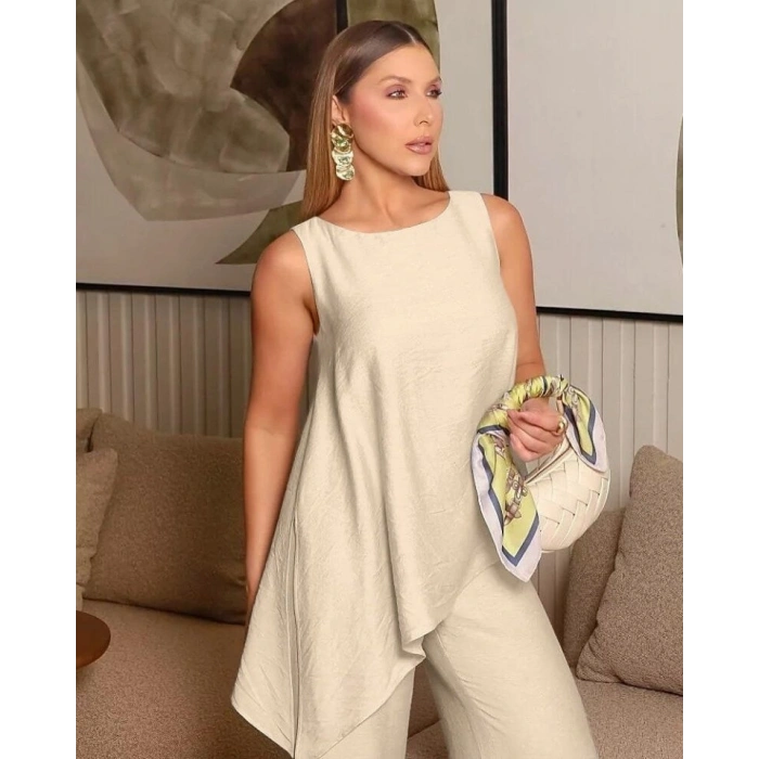 Asimetrik Bluz  Pantolon İkili Takım