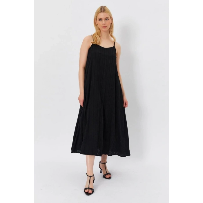 Askılı Uzun Çan Elbise  iyah