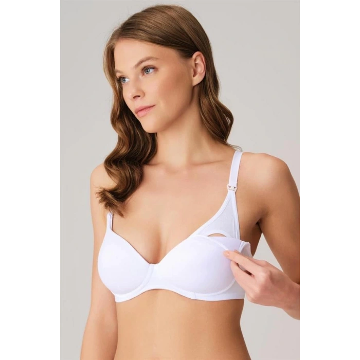 Balensiz Lohusa Önden Açılan Yumuşak Süngerli Beyaz Emzirme Sütyeni