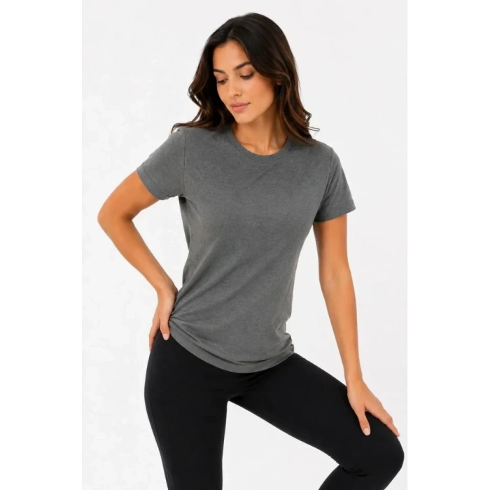 Basic Tişört Bisiklet Yaka Kısa Kol Günlük Yazlık lim Fit Thirt  Antrasit