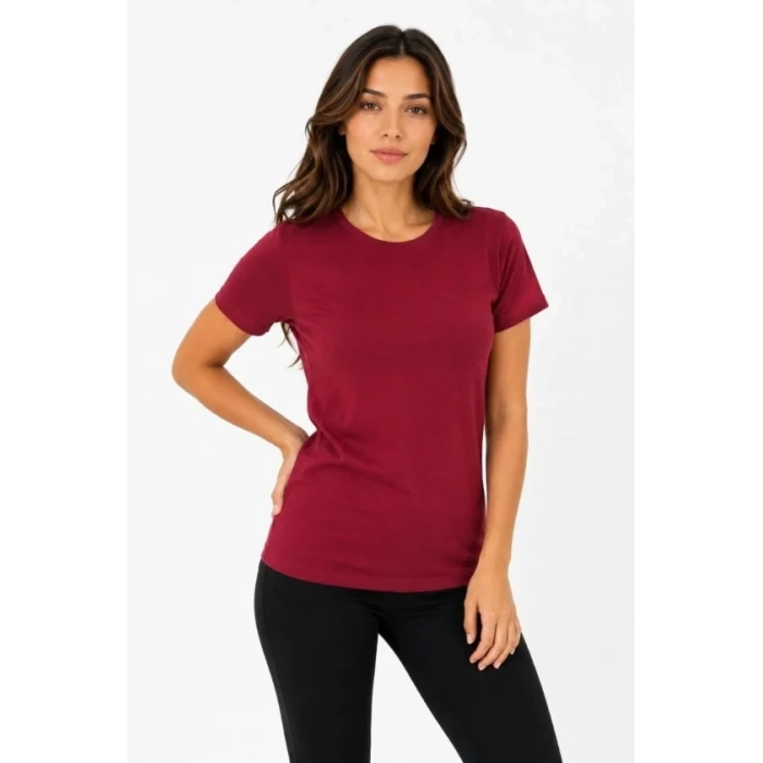 Basic Tişört Bisiklet Yaka Kısa Kol Günlük Yazlık lim Fit Thirt  Bordo