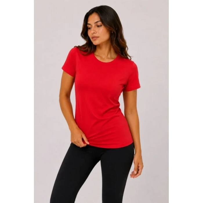 Basic Tişört Bisiklet Yaka Kısa Kol Günlük Yazlık lim Fit Thirt  Kırmızı