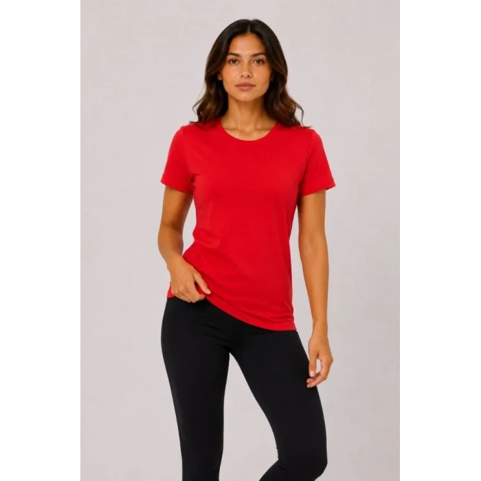 Basic Tişört Bisiklet Yaka Kısa Kol Günlük Yazlık lim Fit Thirt  Kırmızı