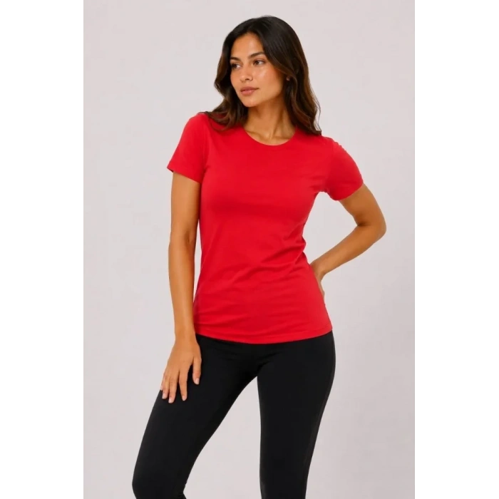 Basic Tişört Bisiklet Yaka Kısa Kol Günlük Yazlık lim Fit Thirt  Kırmızı