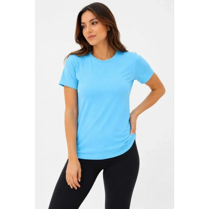 Basic Tişört Bisiklet Yaka Kısa Kol Günlük Yazlık lim Fit Thirt  Turkuaz