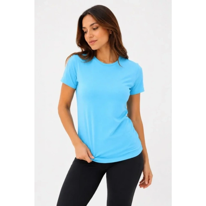 Basic Tişört Bisiklet Yaka Kısa Kol Günlük Yazlık lim Fit Thirt  Turkuaz