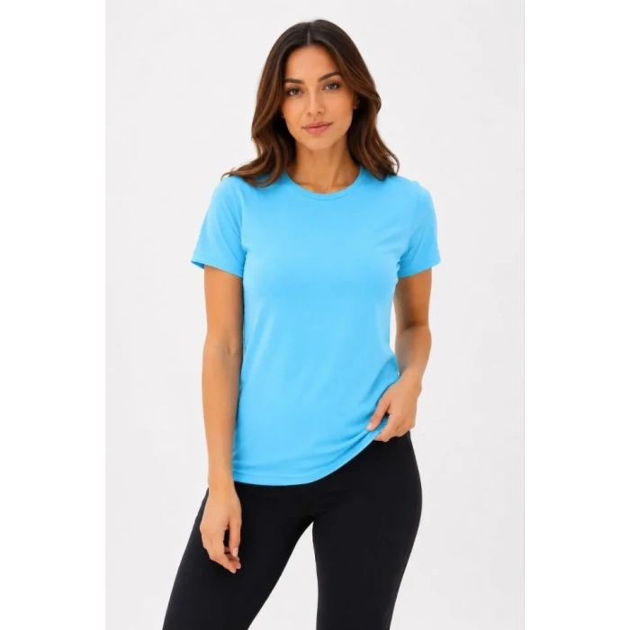 Basic Tişört Bisiklet Yaka Kısa Kol Günlük Yazlık lim Fit Thirt  Turkuaz
