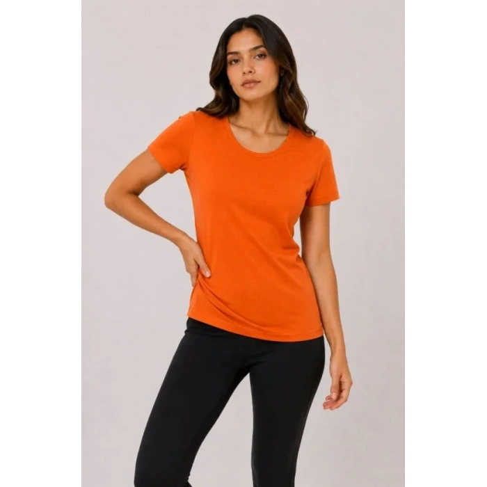 Basic Tişört Bisiklet Yaka Kısa Kol Günlük Yazlık lim Fit Thirt  Turuncu
