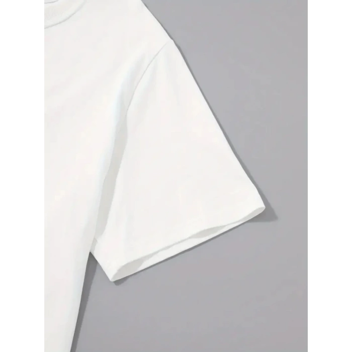 Baskılı Oversize Bisiklet Yaka Tshirt  Beyaz