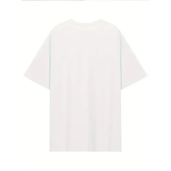 Baskılı Oversize Bisiklet Yaka Tshirt  Beyaz