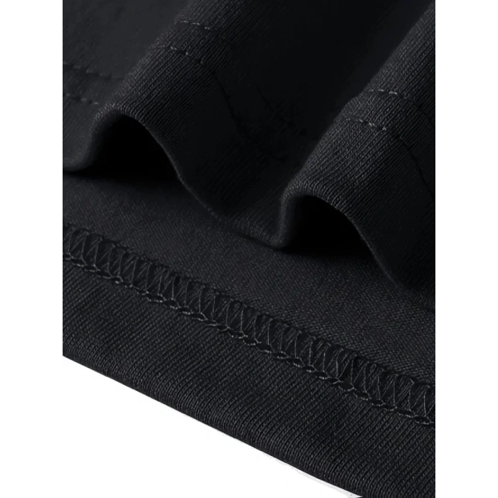 Baskılı Oversize Bisiklet Yaka Tshirt  iyah