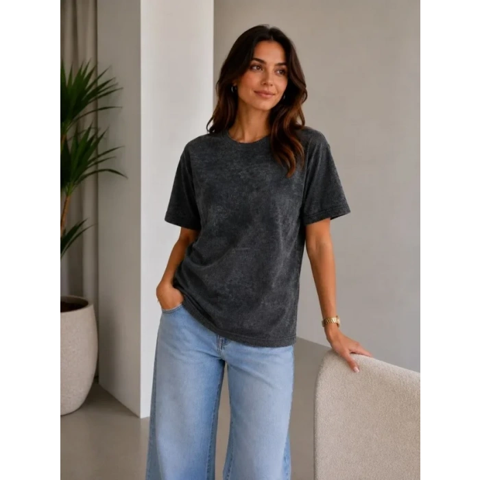 Batik Desenli Tişört Bisiklet Yaka Kısa Kol Regular Fit Tshirt  iyah