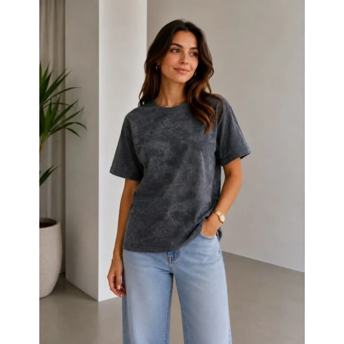 Batik Desenli Tişört Bisiklet Yaka Kısa Kol Regular Fit Tshirt  iyah