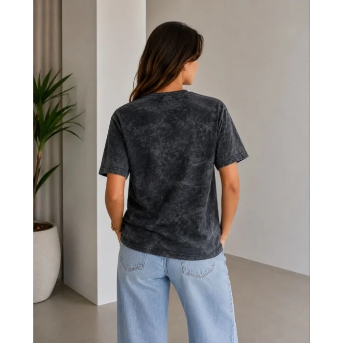 Batik Desenli Tişört Bisiklet Yaka Kısa Kol Regular Fit Tshirt  iyah