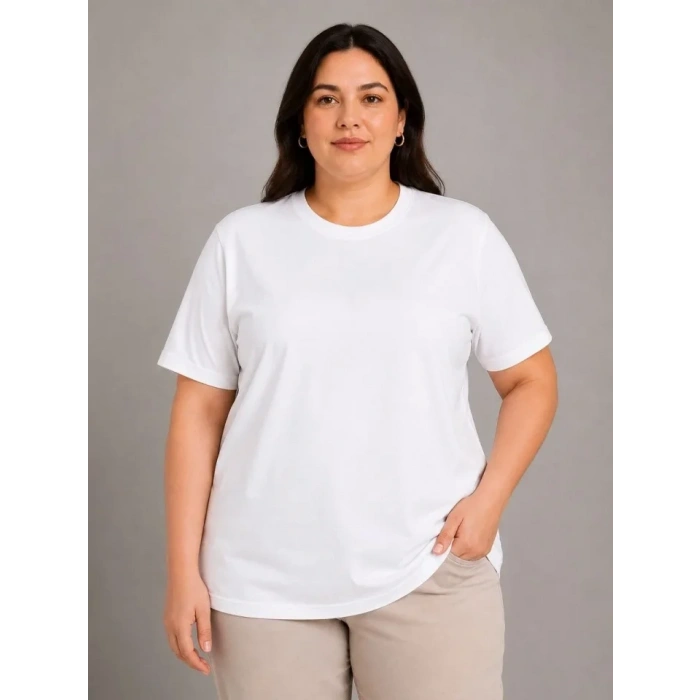 Battal Big Size Basic Tişört Bisiklet Yaka Rahat Kalıp TShirt  Beyaz