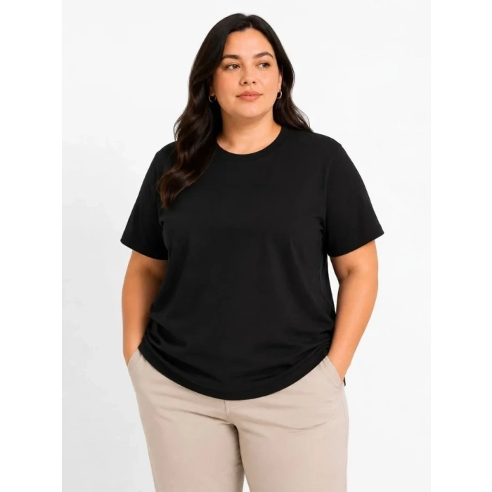 Battal Big Size Basic Tişört Bisiklet Yaka Rahat Kalıp TShirt  Siyah