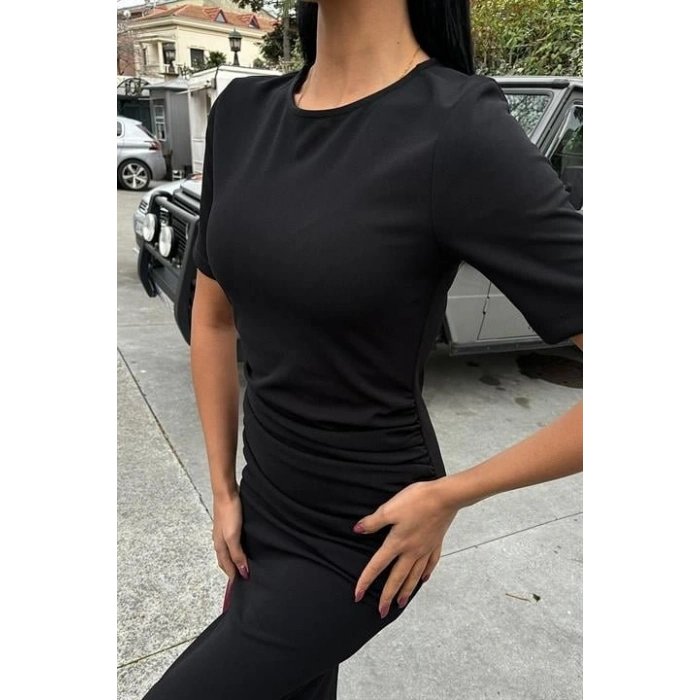 Beli Büzgülü Midi Elbise 2853