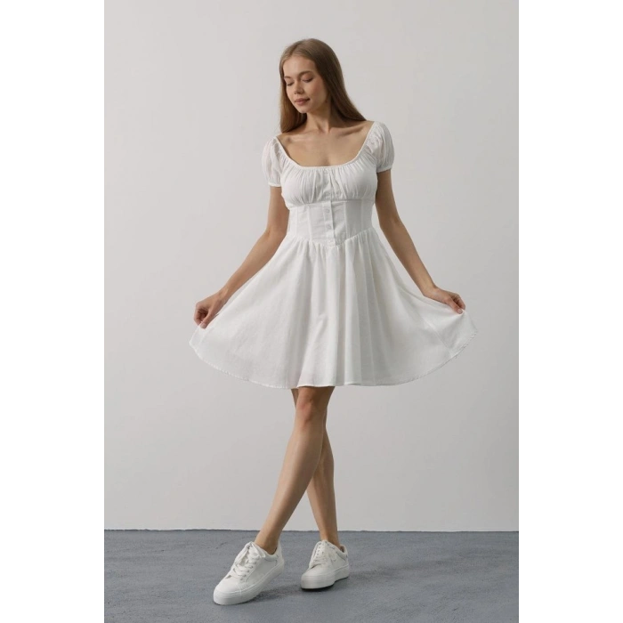 Beli Korseli Mini Elbise  Beyaz