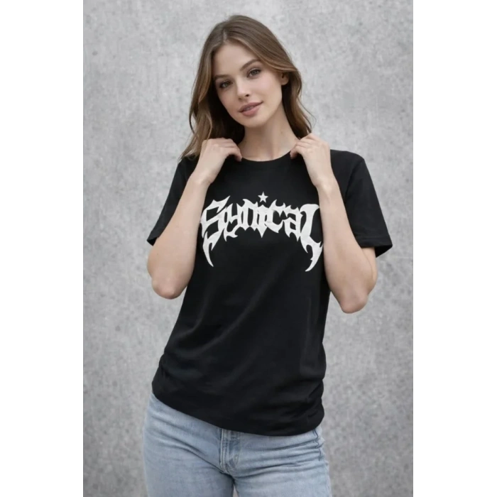 Bisiklet Yaka Ön Baskılı  Kısa Kollu Tişört treetwear Günlük Basic Pamuklu Tshirt  iyah