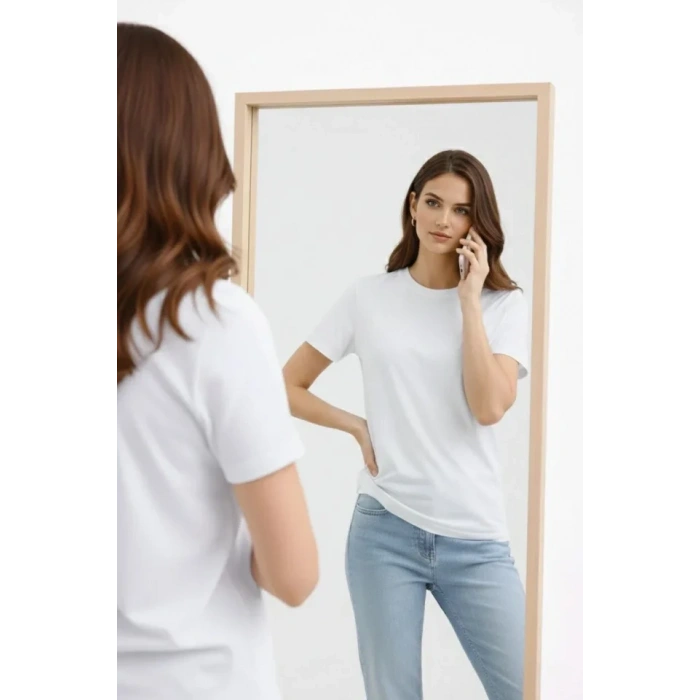 Bisiklet Yaka Tişört Regular Kalıp Basic Pamuklu Günlük Kullanım Tshirt  Beyaz