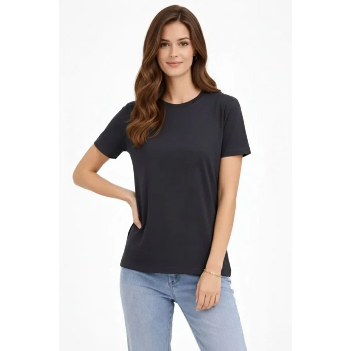 Bisiklet Yaka Tişört Regular Kalıp Basic Pamuklu Günlük Kullanım Tshirt  Füme