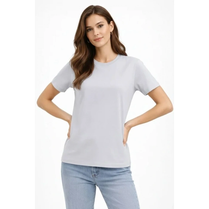 Bisiklet Yaka Tişört  Regular Kalıp Basic Pamuklu  Günlük Kullanım  Tshirt  Gri