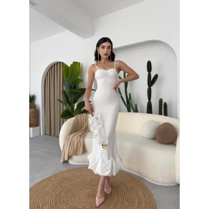 Dominic Eteği Büzgülü Midi Boy Elbise