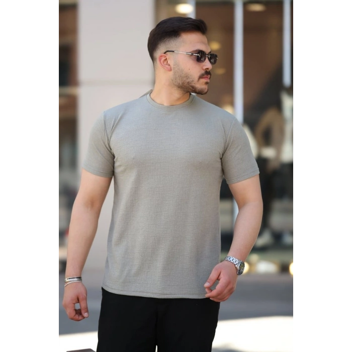 Erkek Ağaç Kabuğu Desenli Kısa Kollu Tshirt