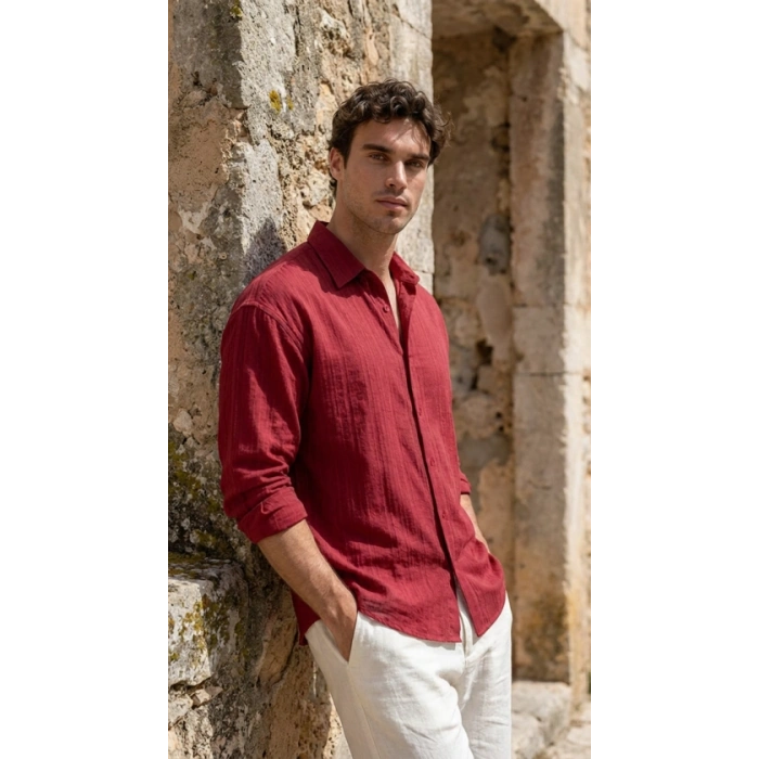 Erkek Armürlü Yarım Oversize üslin Gömlek