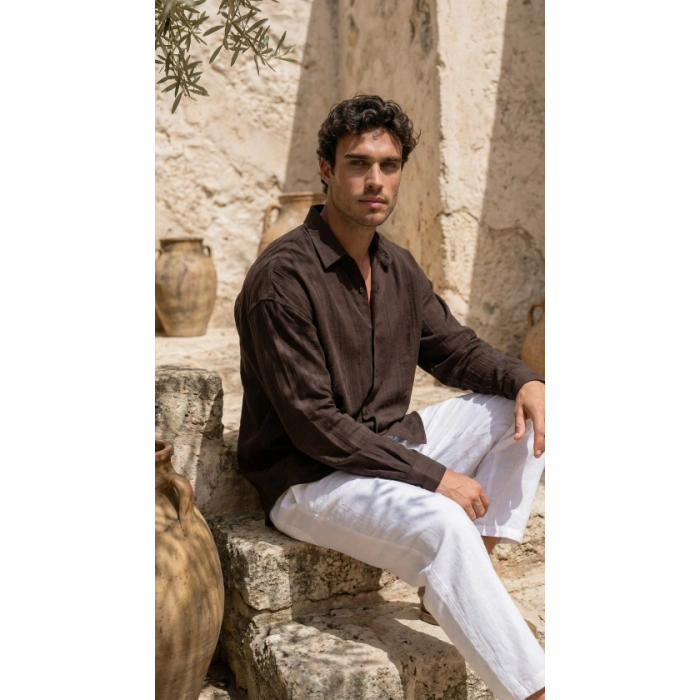 Erkek Armürlü Yarım Oversize Müslin Gömlek