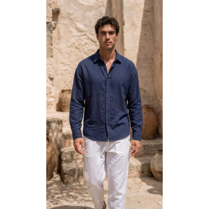 Erkek Armürlü Yarım Oversize üslin Gömlek