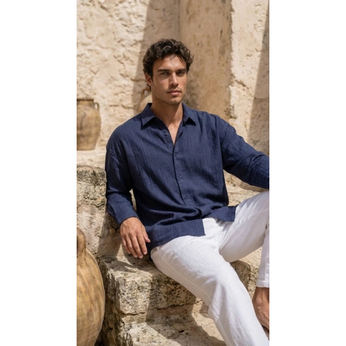 Erkek Armürlü Yarım Oversize üslin Gömlek