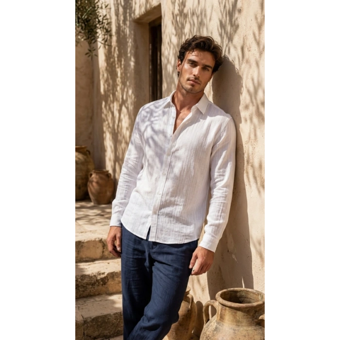 Erkek Armürlü Yarım Oversize üslin Gömlek