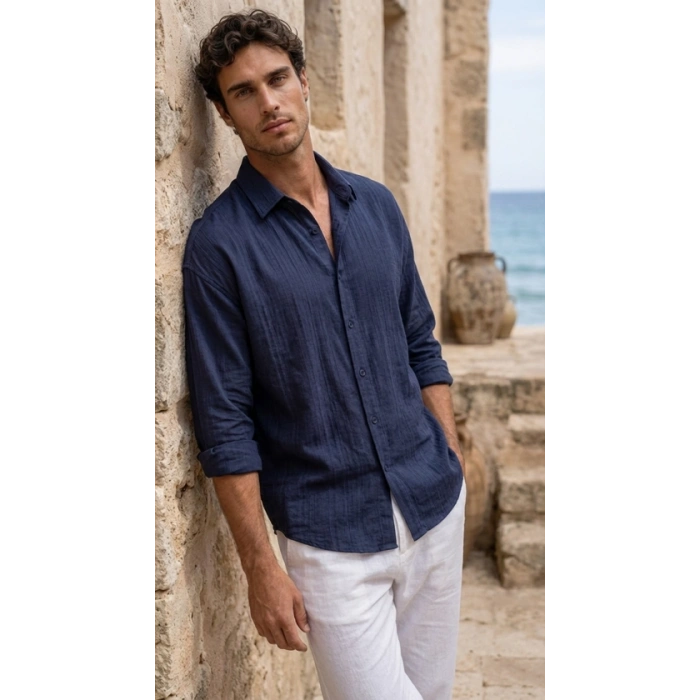 Erkek Armürlü Yarım Oversize üslin Gömlek