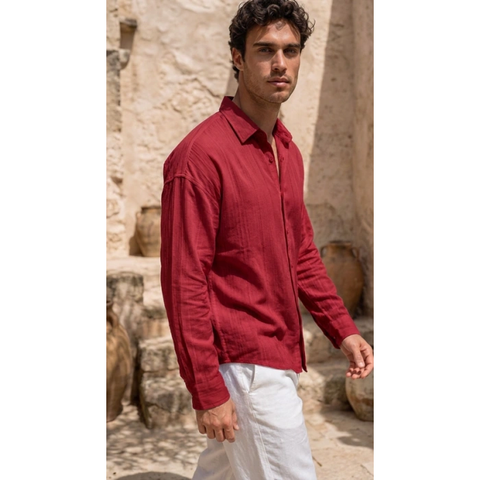 Erkek Armürlü Yarım Oversize üslin Gömlek