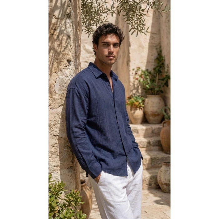 Erkek Armürlü Yarım Oversize üslin Gömlek