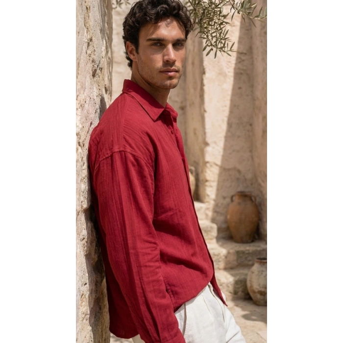 Erkek Armürlü Yarım Oversize üslin Gömlek