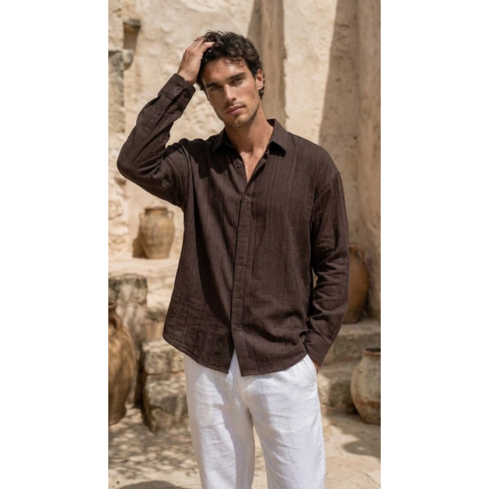 Erkek Armürlü Yarım Oversize Müslin Gömlek